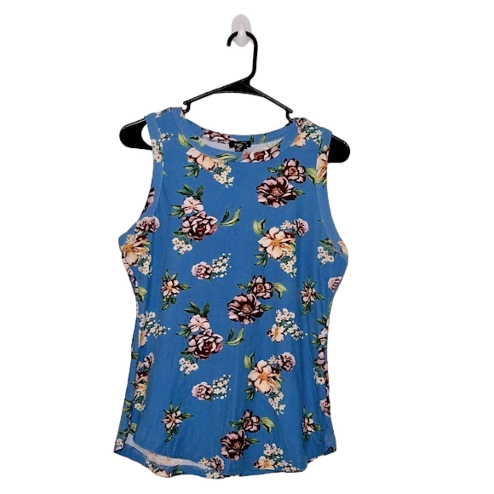 RUE 21 Light Blue Tank Top with Floral Pink & Orange Print